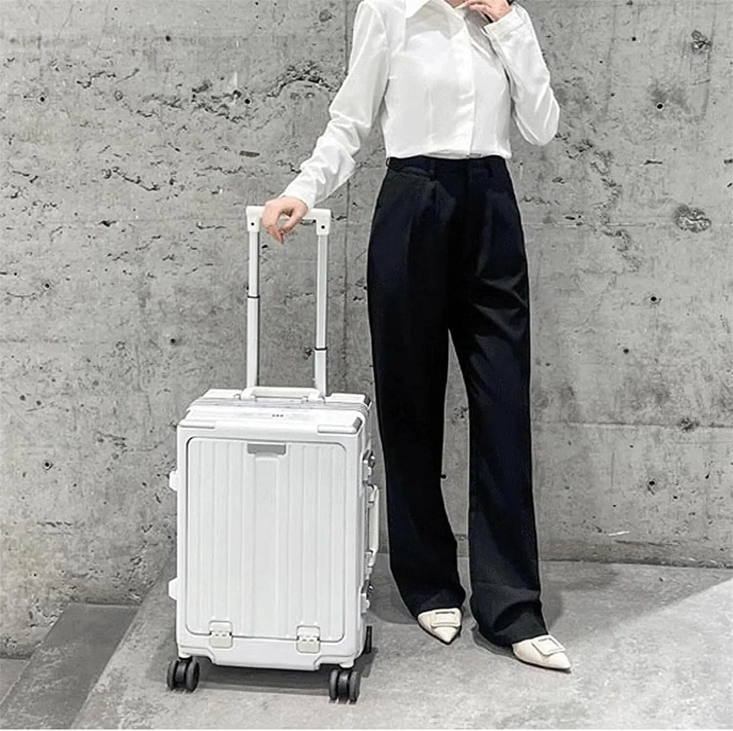 BKEKM Carry On Luggage Large Capacity Carry-on Luggage Usb Charging Suitcase 24 Inch Luggage Pc Hard Case Suitcases Front Opening Trolley Luggage Lightweight