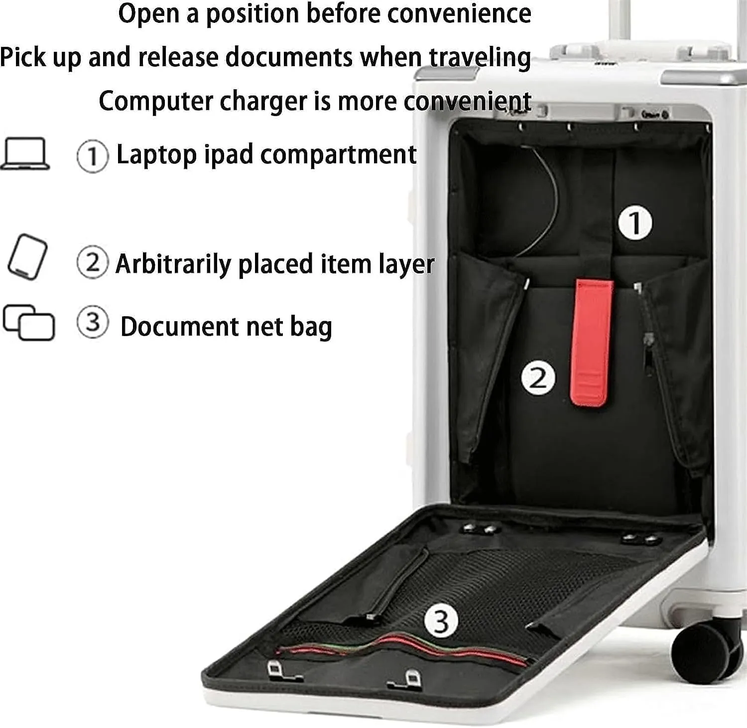 BKEKM Carry On Luggage Large Capacity Carry-on Luggage Usb Charging Suitcase 24 Inch Luggage Pc Hard Case Suitcases Front Opening Trolley Luggage Lightweight