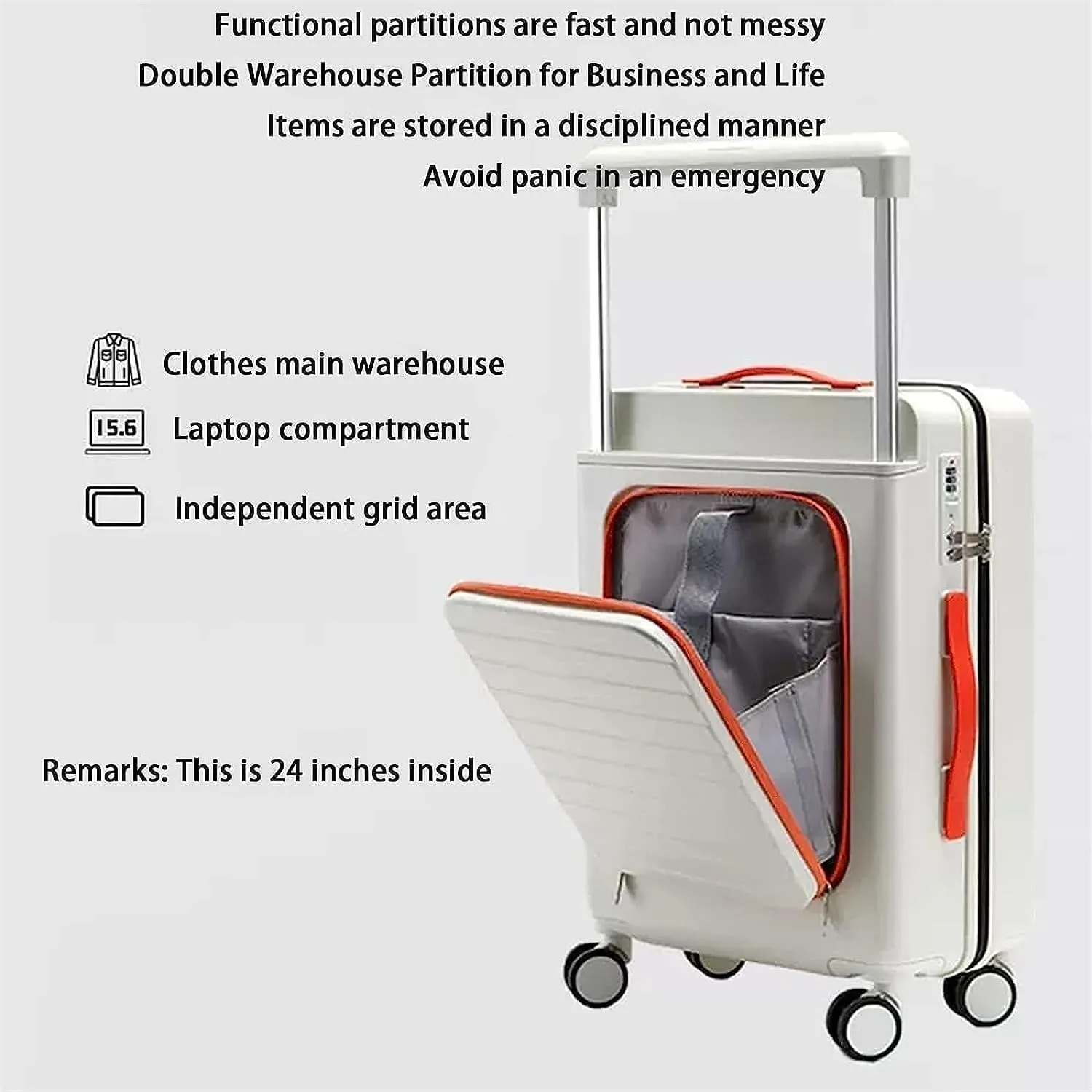 BKEKM Carry On Luggage Premium Luggage Carry on Luggage 20" Suitcases Front Opening Design Luggage Adjustable Trolley Luggage Expandable Luggage Lightweight