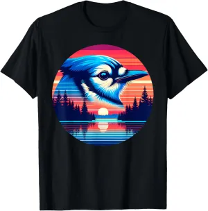 Blue Jay Bird Sunset Retro Style Safari Vintage 70s T-Shirt