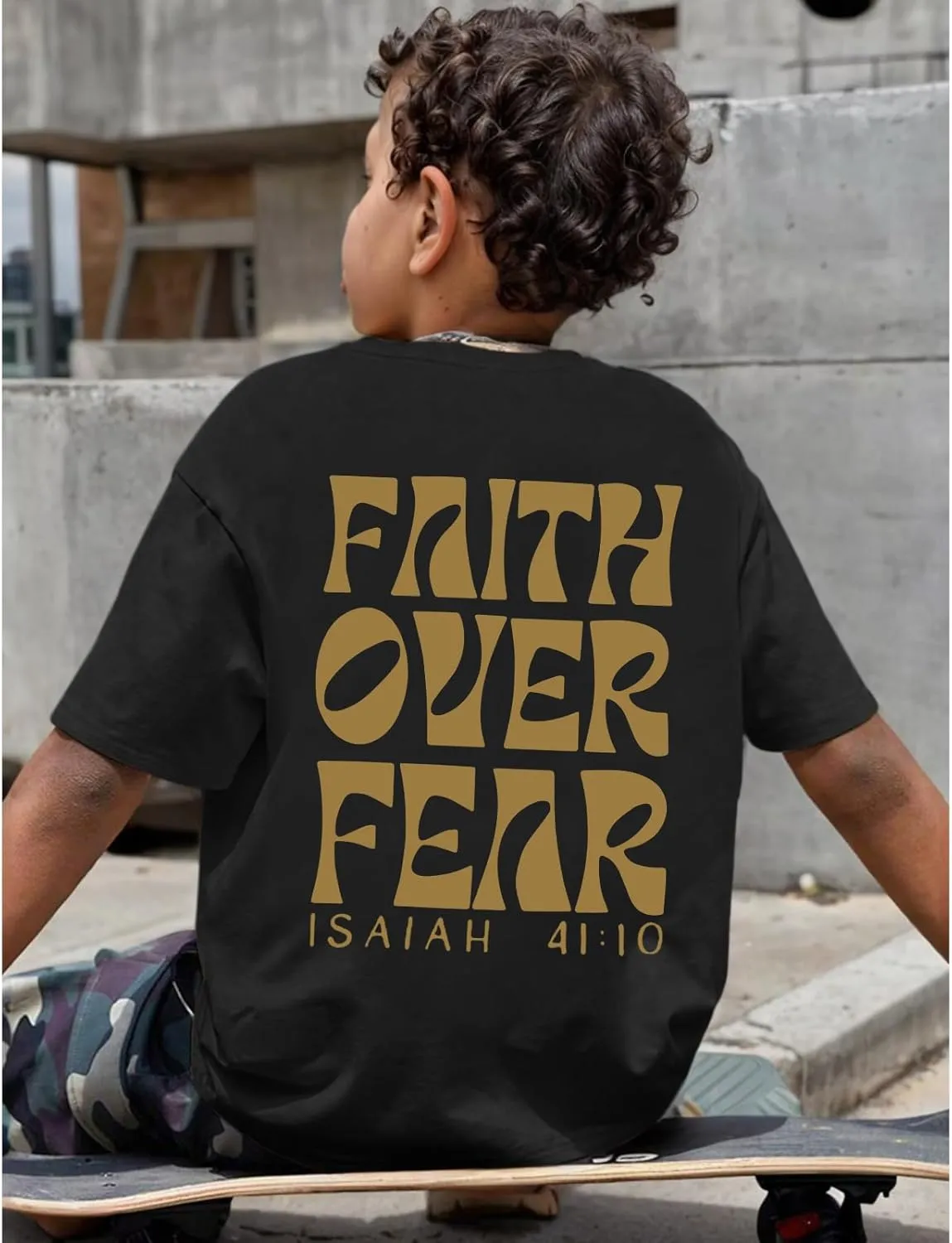 Boys Faith Over Fear Shirt Christian Jesus T Shirts for Kids Religious Inspirational Bible Verse Graphic Tees Tops