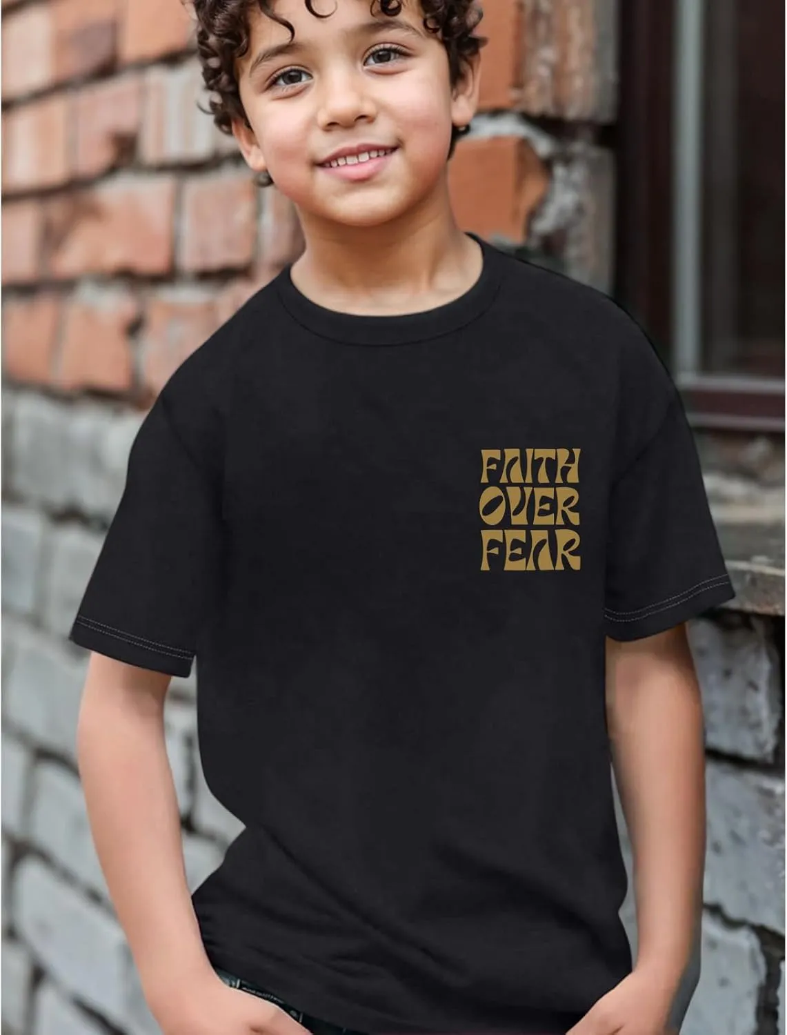 Boys Faith Over Fear Shirt Christian Jesus T Shirts for Kids Religious Inspirational Bible Verse Graphic Tees Tops
