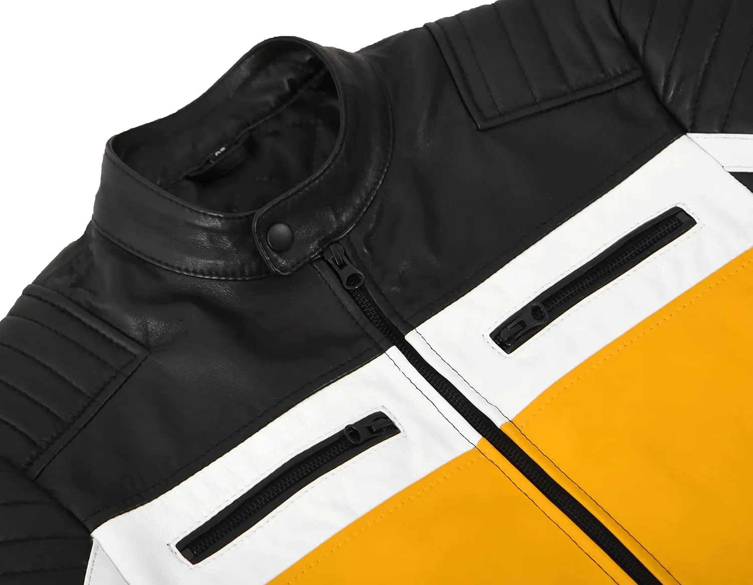 Cafe Racer Men's Biker Leather Jacket Black Yellow Retro Style Motocross Jacket 4288