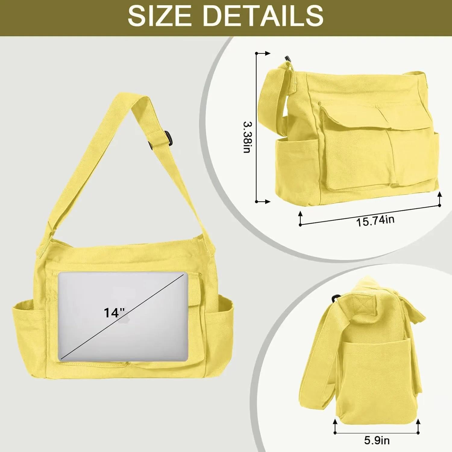 Canvas Messenger Bag Large Hobo Crossbody Bags with Multiple Pockets,School Vintage Shoulder Laptop Bag for Women and Men