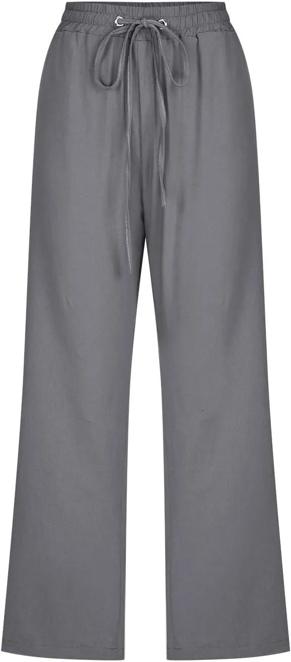 Capris Pants for Women Cotton Plus Size Linen Pants Wide Leg Capri Pants for Women Casual Summer Pants with Pockets
