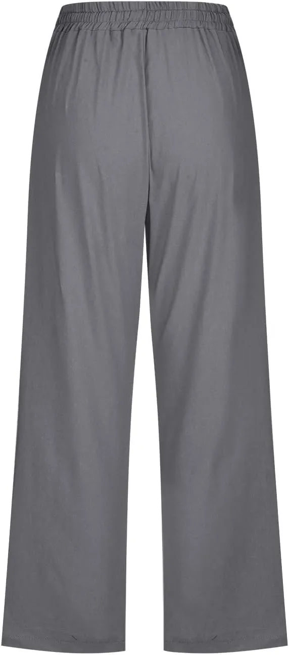 Capris Pants for Women Cotton Plus Size Linen Pants Wide Leg Capri Pants for Women Casual Summer Pants with Pockets