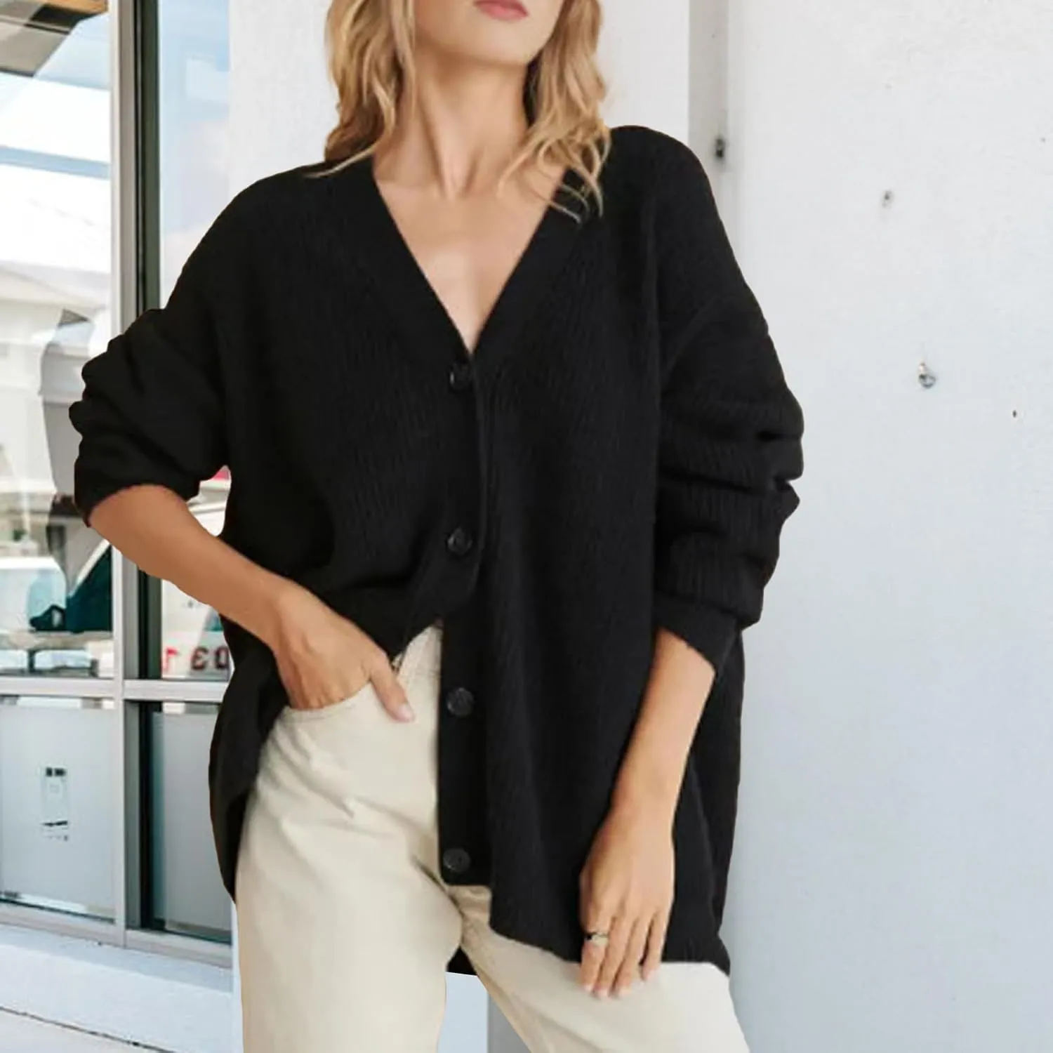 Cardigan Sweater for Womens 2024 Fall Open Front Long Sleeve Button Cardigans Casual Long Sleeve Knit Sweater Coat