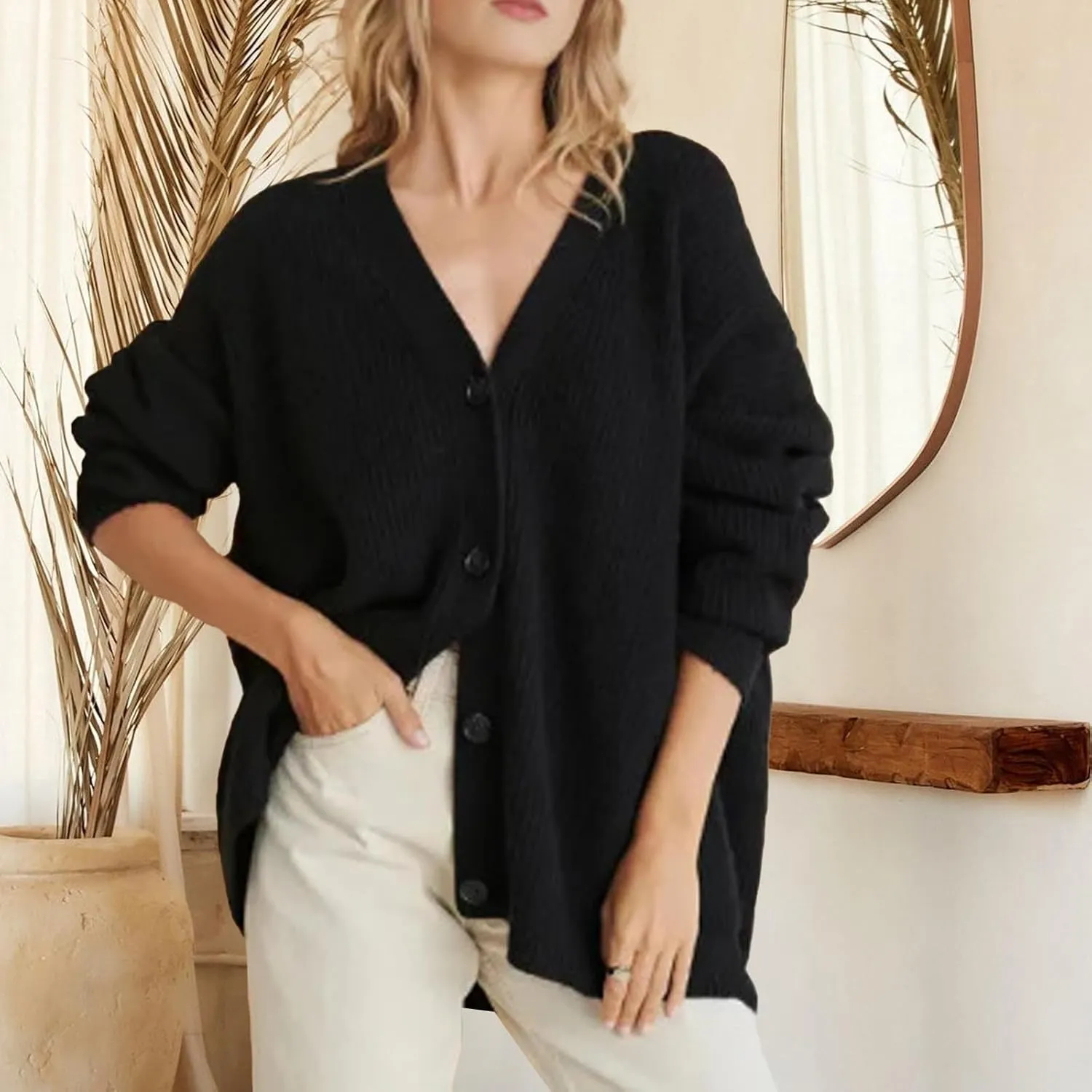 Cardigan Sweater for Womens 2024 Fall Open Front Long Sleeve Button Cardigans Casual Long Sleeve Knit Sweater Coat