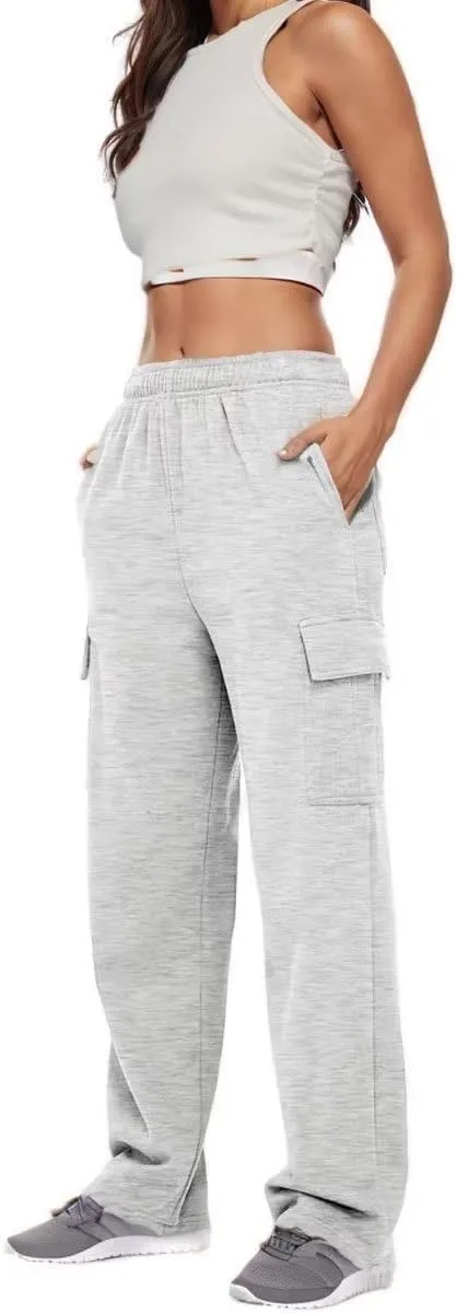 Cargo Pants Women Comfy Wide Leg Sweats Pants Dressy High Waisted Joggers Pants Running Lounge Trousers with Pockets