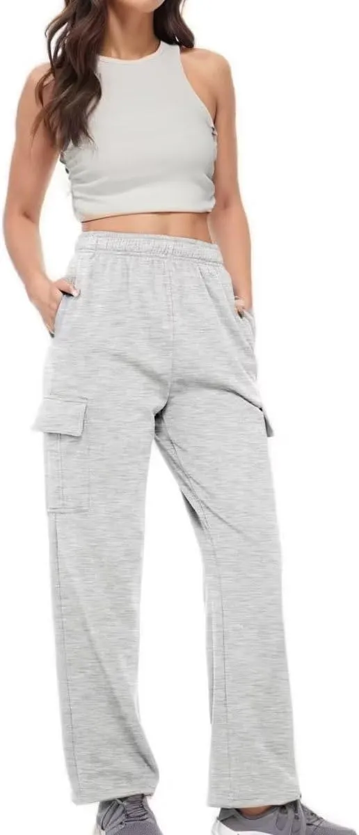 Cargo Pants Women Comfy Wide Leg Sweats Pants Dressy High Waisted Joggers Pants Running Lounge Trousers with Pockets