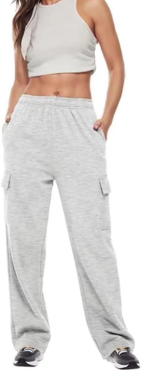 Cargo Pants Women Comfy Wide Leg Sweats Pants Dressy High Waisted Joggers Pants Running Lounge Trousers with Pockets