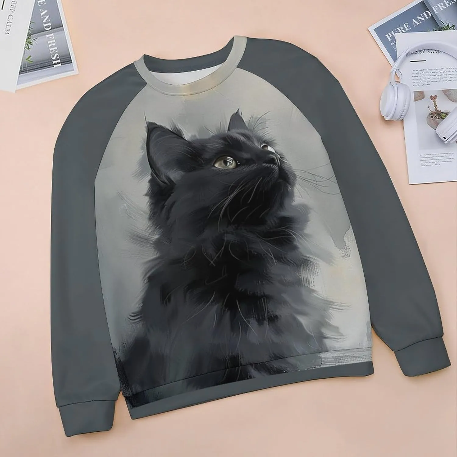 Cat Sweatshirts for Women Funny Long Sleeve Cute Cat Tee Shirts Graphic Womens Crew Neck Sweatshirt Pullover Tops