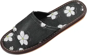 Cherry Blossom Foldable Slides - Lightweight Travel Flip Flops | Waterproof Soles & EVA Footbed | Packable Slippers for Vacation (Black & White Sakura Pattern)