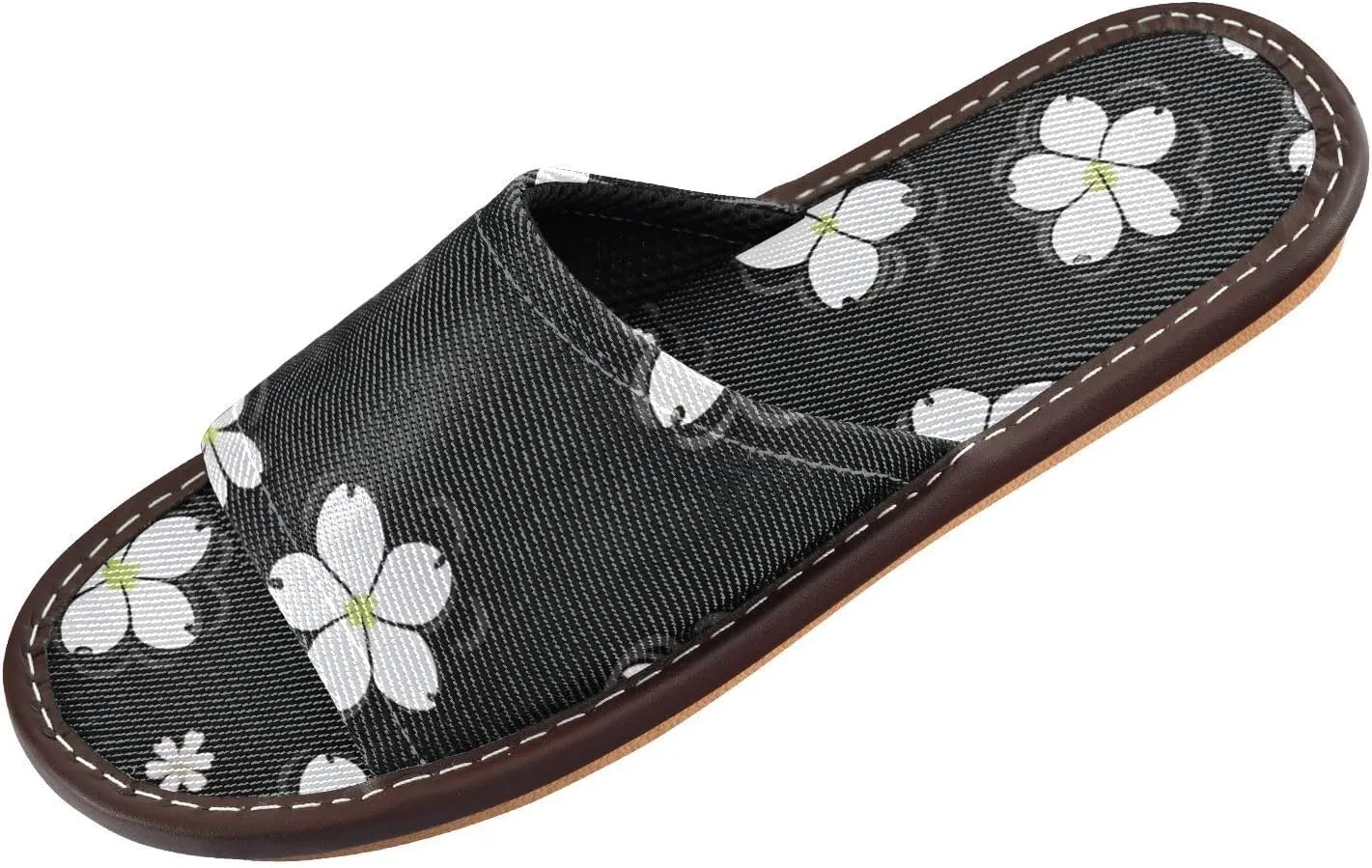 Cherry Blossom Foldable Slides - Lightweight Travel Flip Flops | Waterproof Soles & EVA Footbed | Packable Slippers for Vacation (Black & White Sakura Pattern)