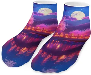 Cherry Blossoming Moon Unisex Ankle Socks Low Cut Funny Print Athletic No Show Stocking