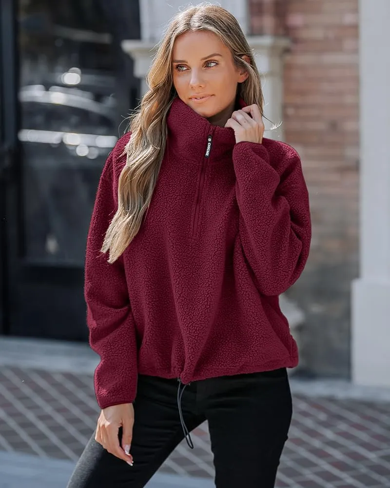 CHICME BEST SHOPPING DEALS Chic Me Women Fleece Sweatshirts Half Zip Long Sleeve Cropped Pullovers Fall Outfits