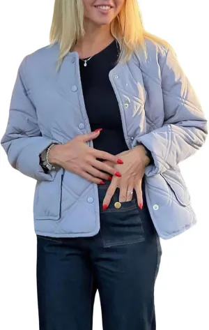 chouyatou Women's Collarless Lightweight Quilted Jacket Winter Button Down Packable Puffer Jacket Down Coat