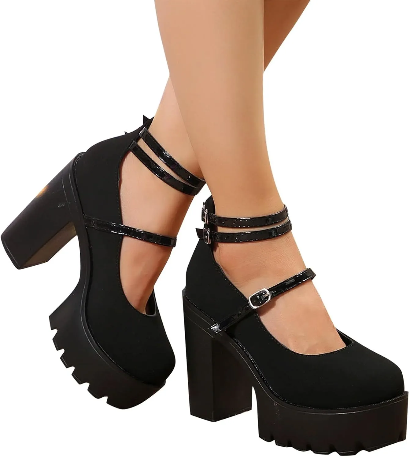 Chunky Platform Sandals For Women Casual Double Band Block Heel Wedge With Buckle Ankle Strap Shoes Wedge Wide Feet