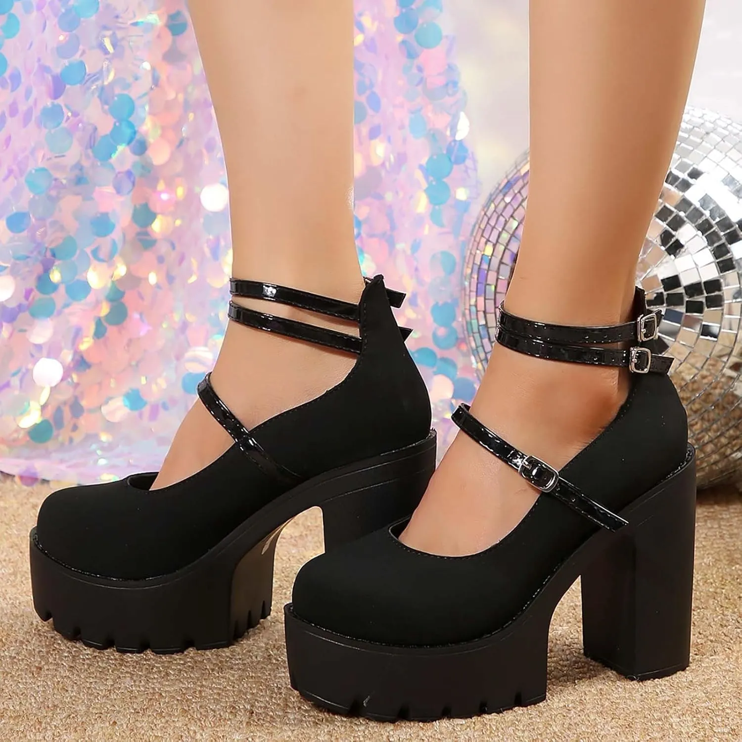 Chunky Platform Sandals For Women Casual Double Band Block Heel Wedge With Buckle Ankle Strap Shoes Wedge Wide Feet
