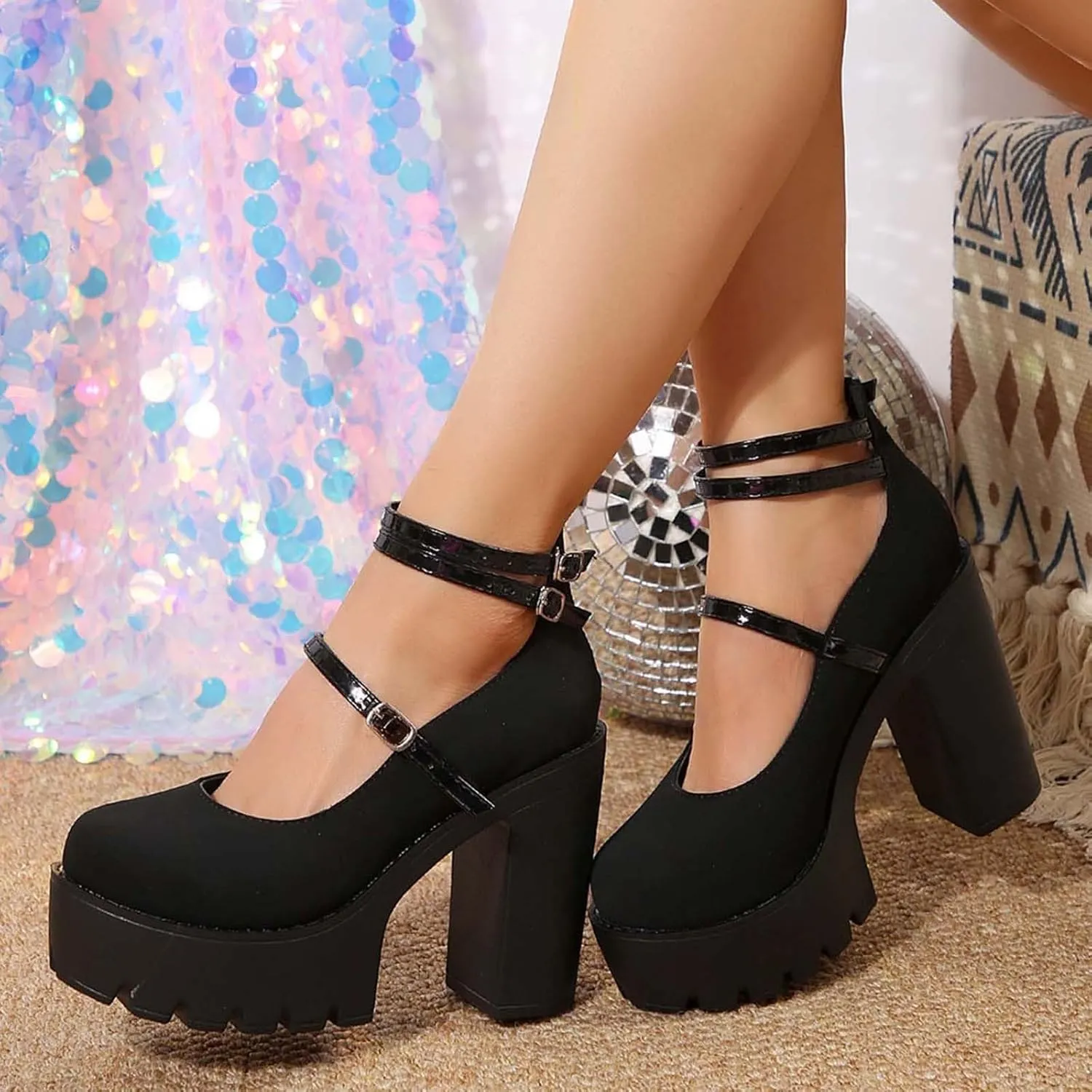 Chunky Platform Sandals For Women Casual Double Band Block Heel Wedge With Buckle Ankle Strap Shoes Wedge Wide Feet