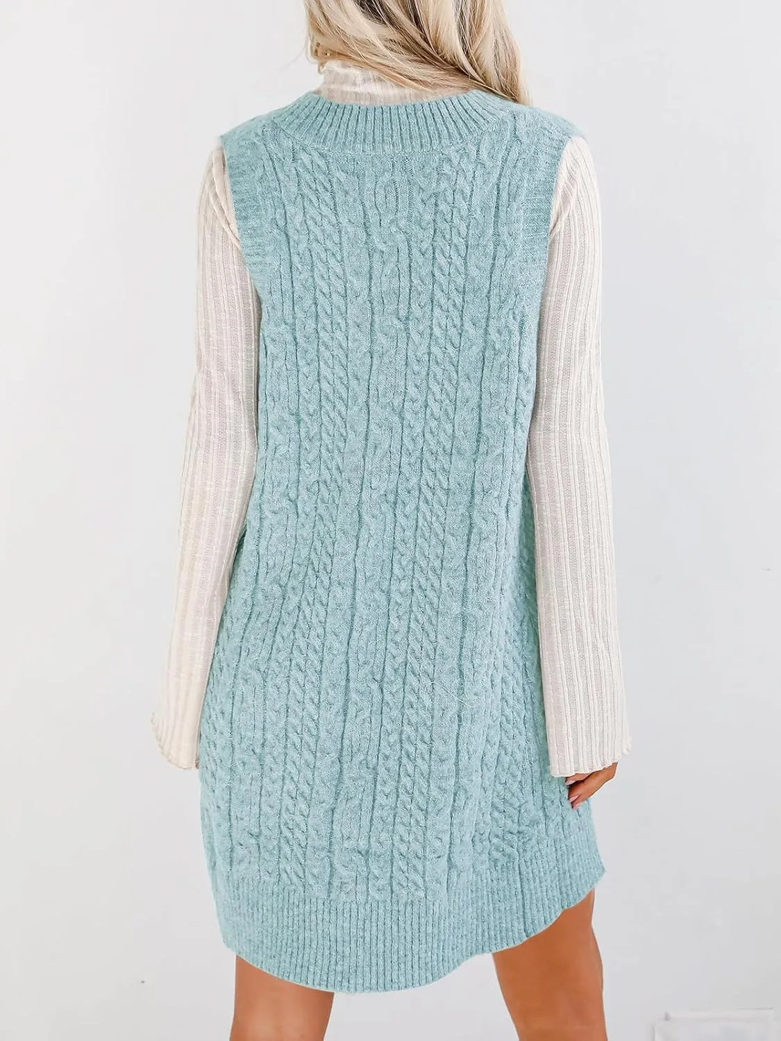 Cicy Bell Womens Oversized Sweater Vest Dress V Neck Sleeveless Trendy Casual Knit Cable Mini Dresses