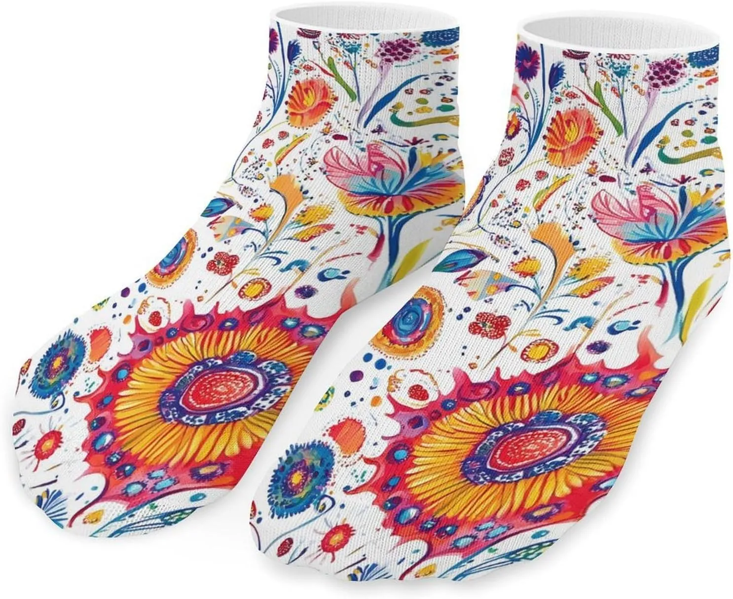 Colorful Florals Watercolor Flowers Unisex Ankle Socks Low Cut Funny Print Athletic No Show Stocking