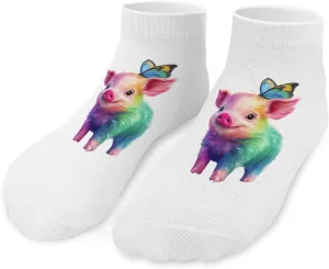 Colorful Pigs with Butterfly Unisex Ankle Socks Low Cut Funny Print Athletic No Show Stocking