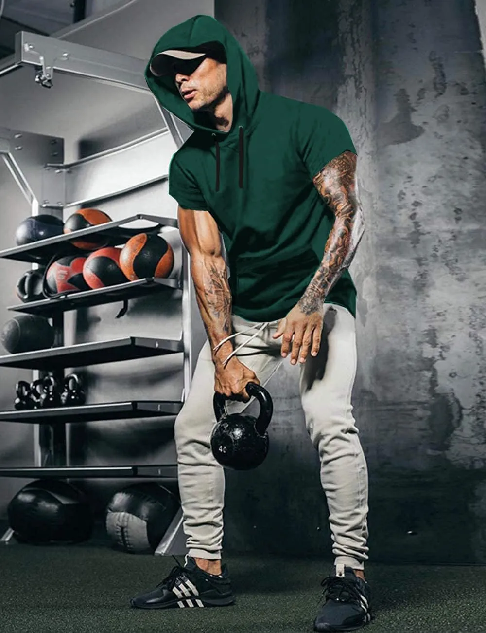COOFANDY Men's Short Sleeve Hoodie Workout Gym Sweatshirt Muscle Fit Fashion Athletic Hoodies Pullover Cotton Hooded T-Shirts