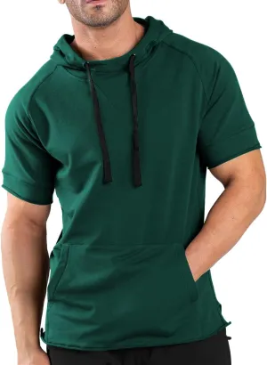 COOFANDY Men's Short Sleeve Hoodie Workout Gym Sweatshirt Muscle Fit Fashion Athletic Hoodies Pullover Cotton Hooded T-Shirts