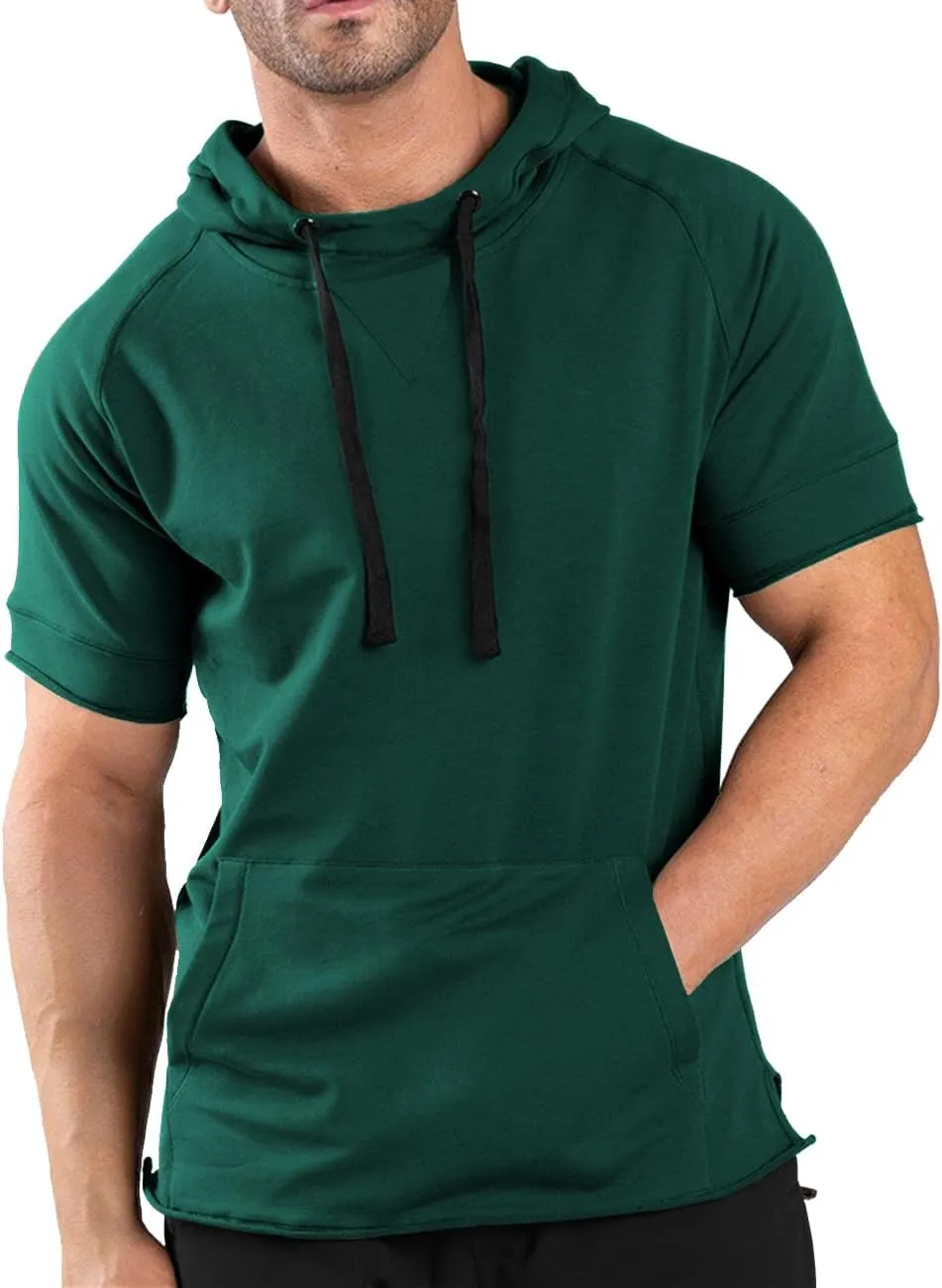 COOFANDY Men's Short Sleeve Hoodie Workout Gym Sweatshirt Muscle Fit Fashion Athletic Hoodies Pullover Cotton Hooded T-Shirts