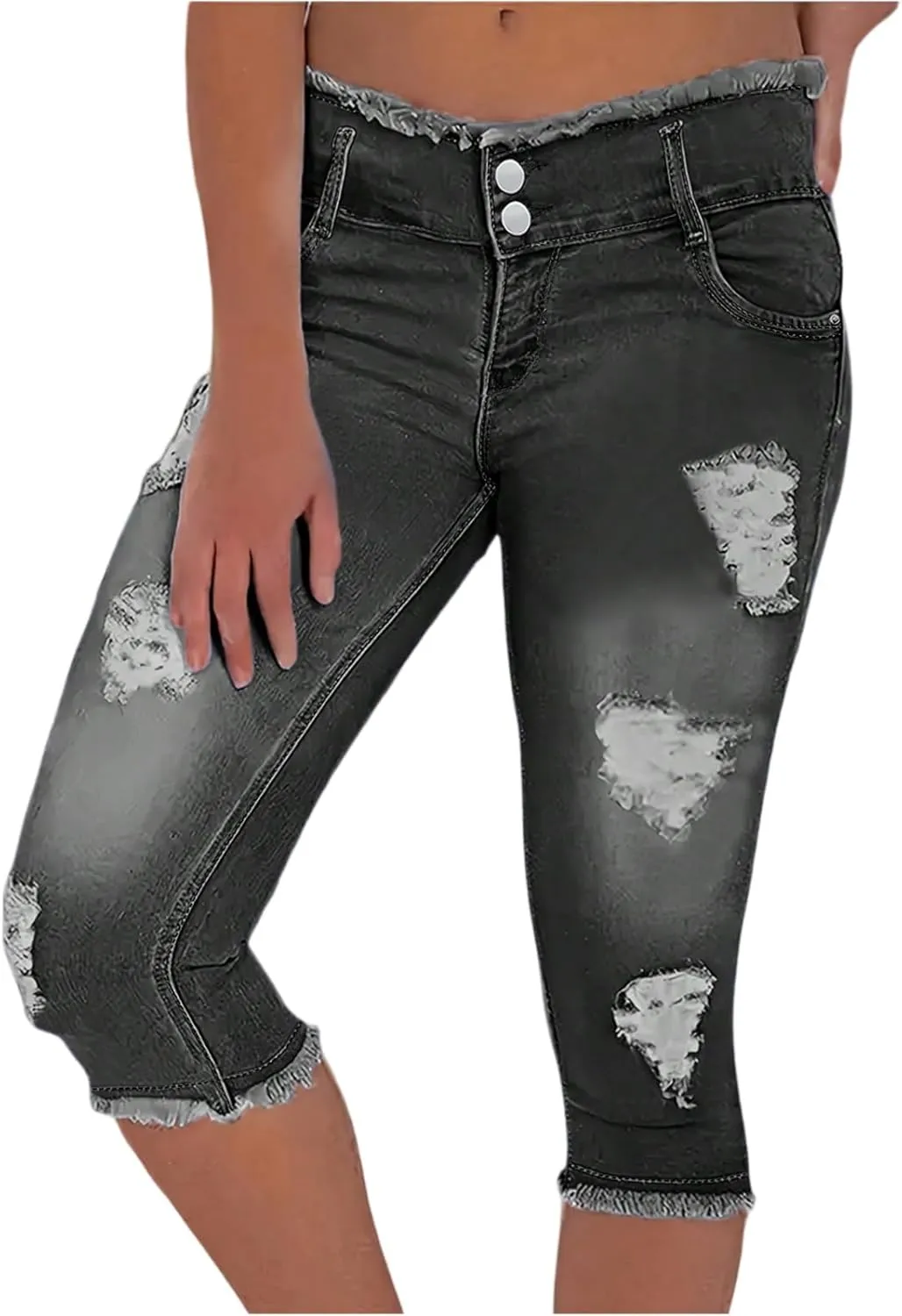 Cropped Jeans for Women Low Rise Distressed Cuffed Capri Jeans Skinny Crop Jean Joggers Y2k Jean Capris Streetwear