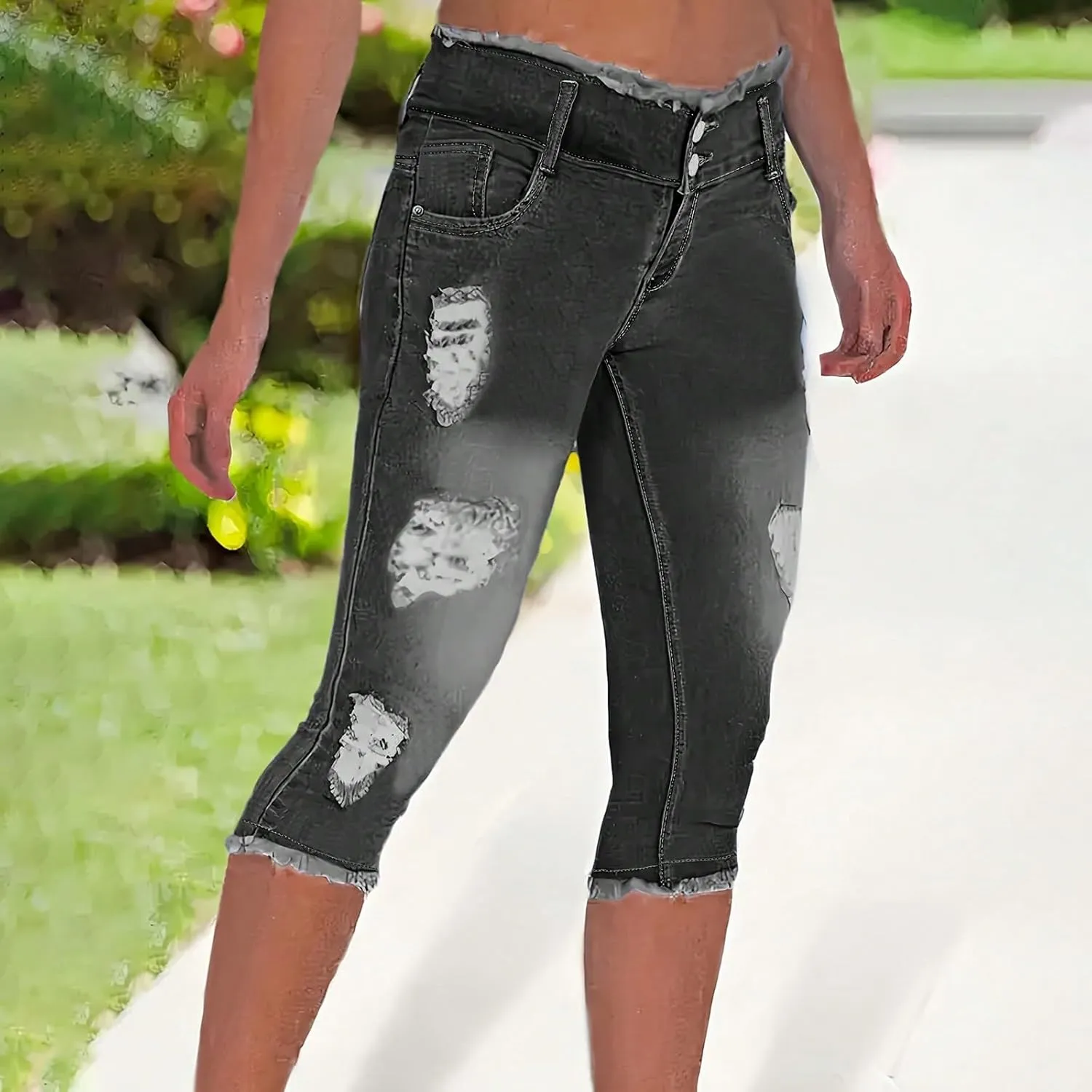 Cropped Jeans for Women Low Rise Distressed Cuffed Capri Jeans Skinny Crop Jean Joggers Y2k Jean Capris Streetwear