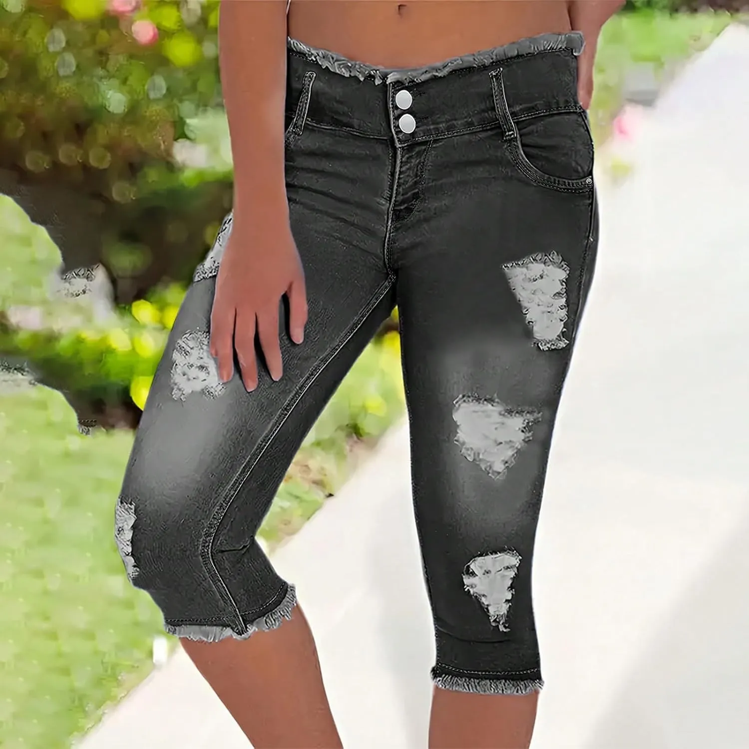 Cropped Jeans for Women Low Rise Distressed Cuffed Capri Jeans Skinny Crop Jean Joggers Y2k Jean Capris Streetwear