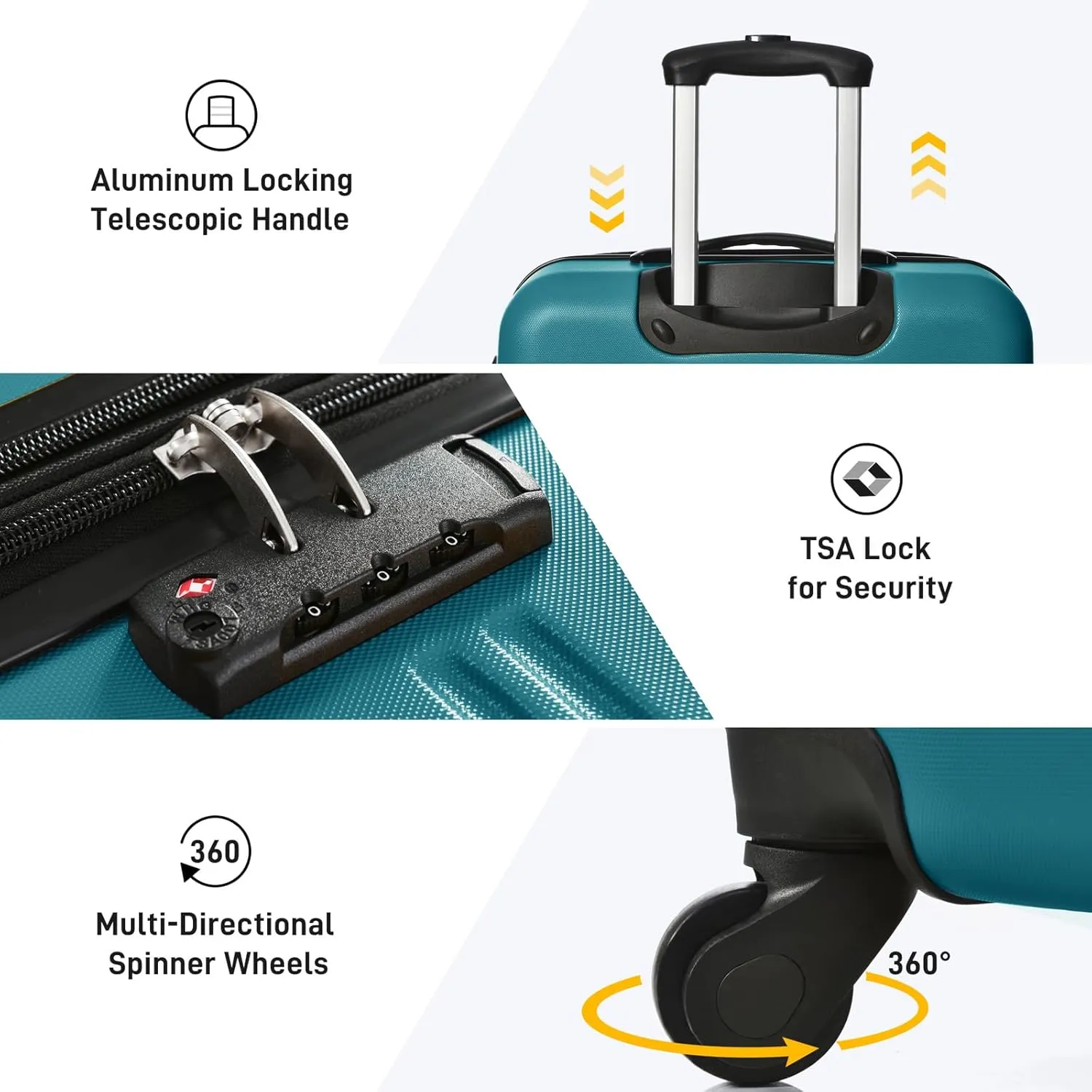 CuisinSmart 2 Piece Luggage Set,Expandable Suitcase Set with Spinner Wheels & TSA Lock, Lightweight Hardshell Carry On Luggage,Travel Suitcase Sets for Women Men Family amber green