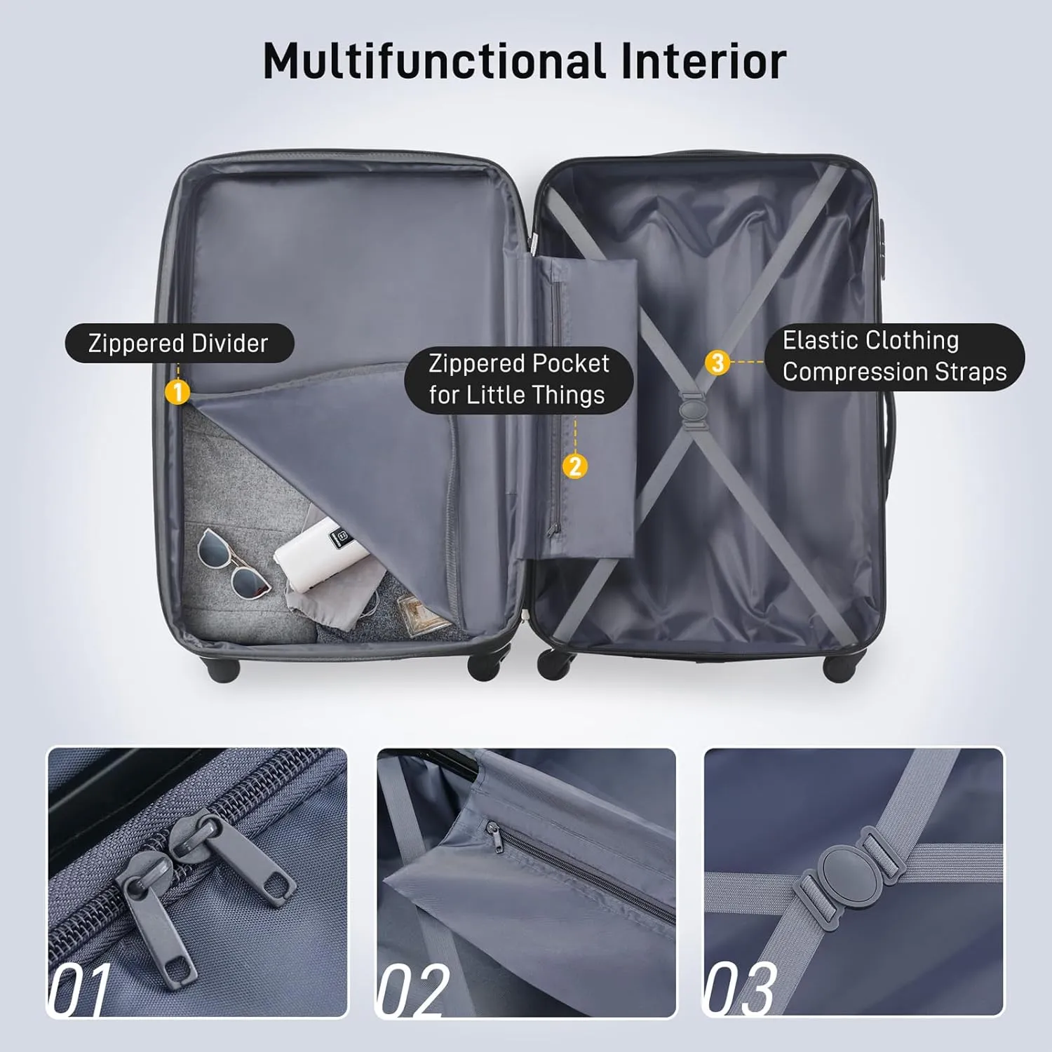 CuisinSmart 2 Piece Luggage Set,Expandable Suitcase Set with Spinner Wheels & TSA Lock, Lightweight Hardshell Carry On Luggage,Travel Suitcase Sets for Women Men Family Yellow