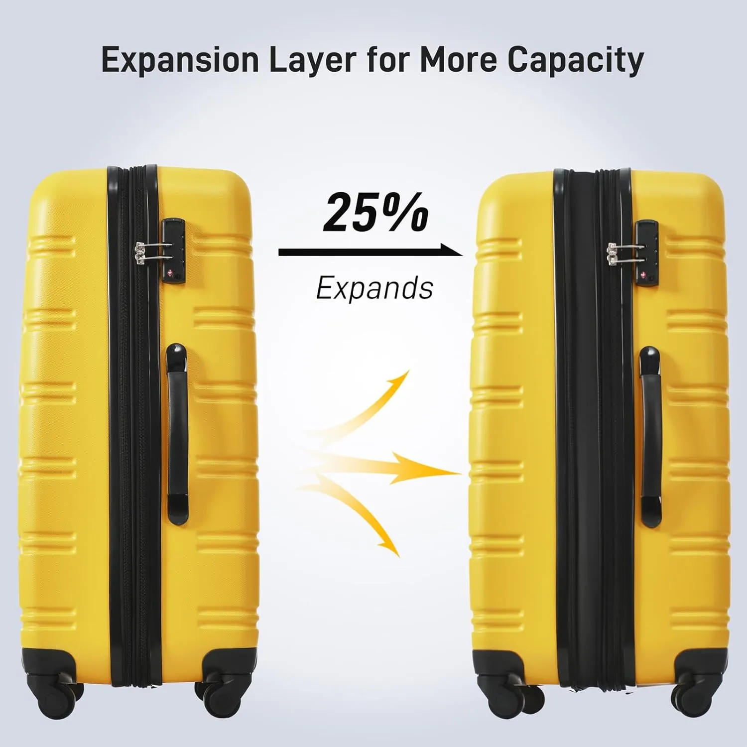 CuisinSmart 2 Piece Luggage Set,Expandable Suitcase Set with Spinner Wheels & TSA Lock, Lightweight Hardshell Carry On Luggage,Travel Suitcase Sets for Women Men Family Yellow