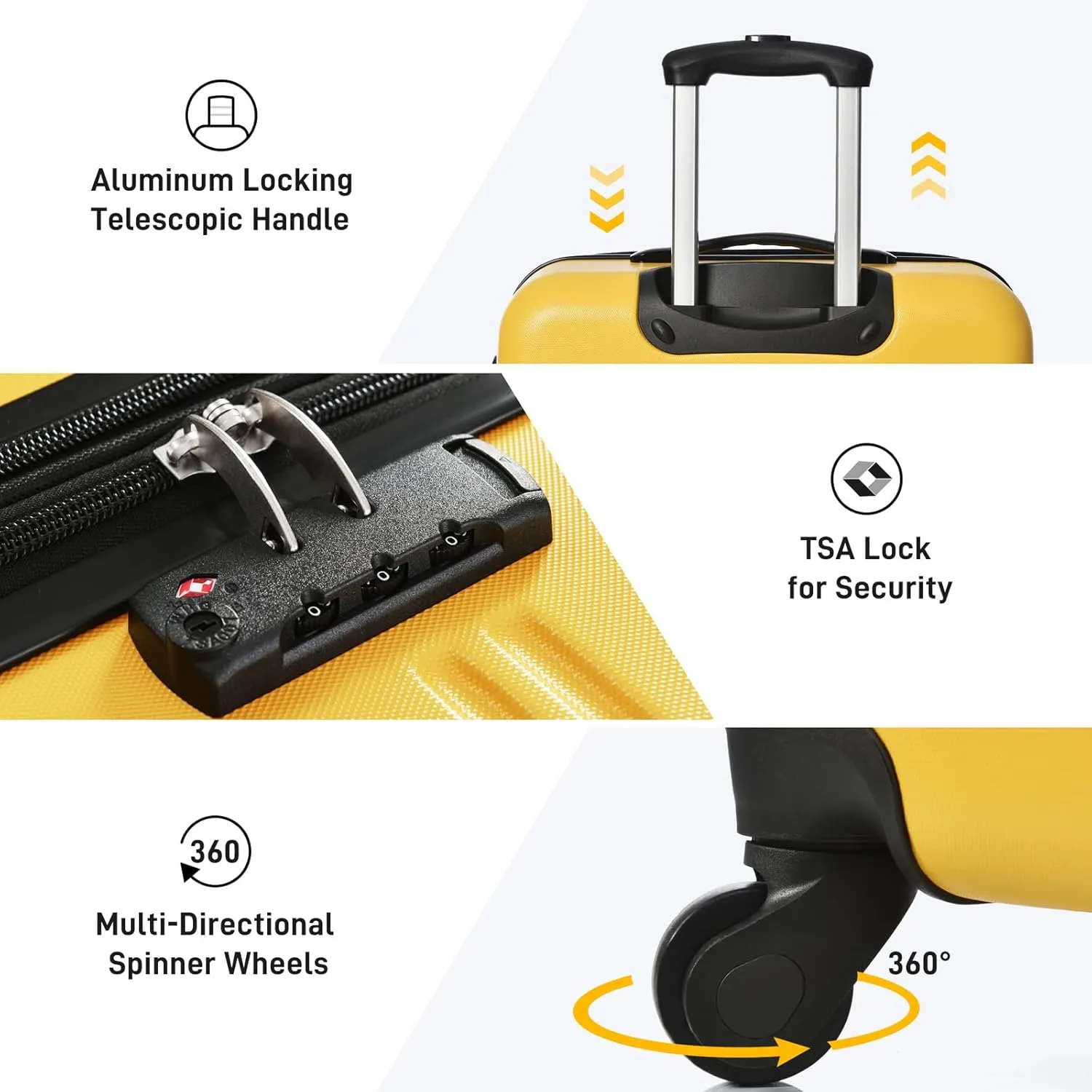 CuisinSmart 2 Piece Luggage Set,Expandable Suitcase Set with Spinner Wheels & TSA Lock, Lightweight Hardshell Carry On Luggage,Travel Suitcase Sets for Women Men Family Yellow