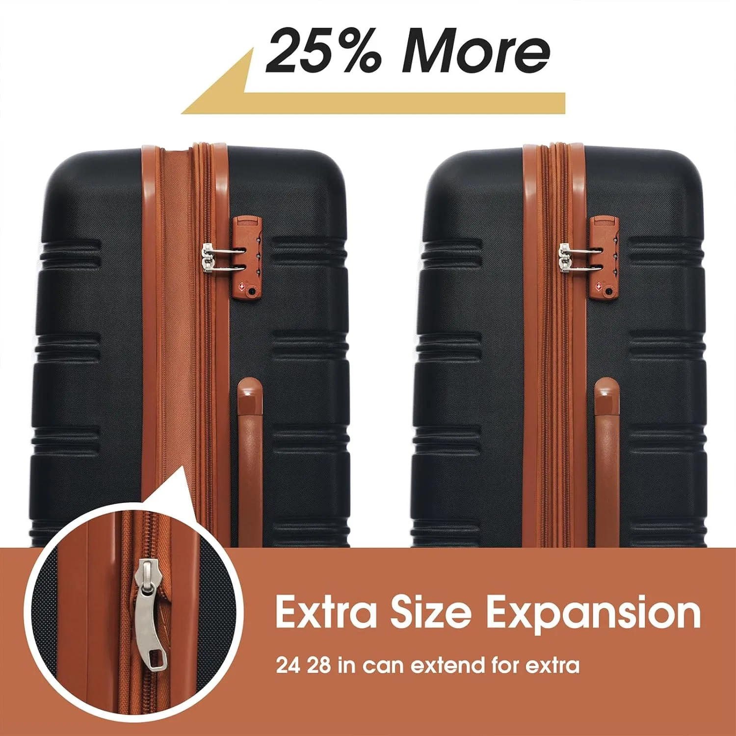 CuisinSmart Luggage Sets 2 Piece with Bag,Hard Shell Luggage Sets with Spinner Wheels & TSA Lock, Expandable Carry on Luggage Suitcase Sets for Women Men Family Travel Black