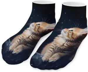 Cute Cat And Moon Unisex Ankle Socks Low Cut Funny Print Athletic No Show Stocking