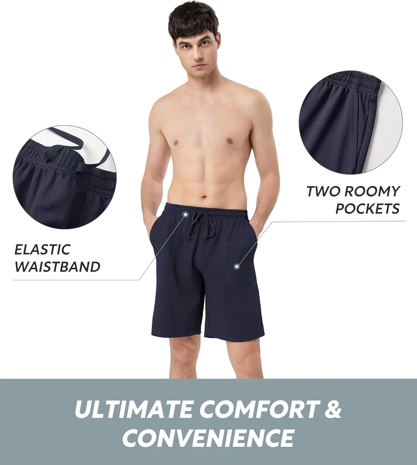 DAVID ARCHY Mens Pajama Shorts Sleep Pants Quick Dry Lounge Soft Comfy Lightweight Waffle Pj Bottoms Shorts for Men 2 Pack
