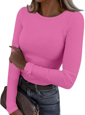 DINEVE Sweater for Women Long Sleeve Ribbed Crewneck Sweatshirt Lightweight Casual Tunic Shirts Winter Warm Pullover Tops