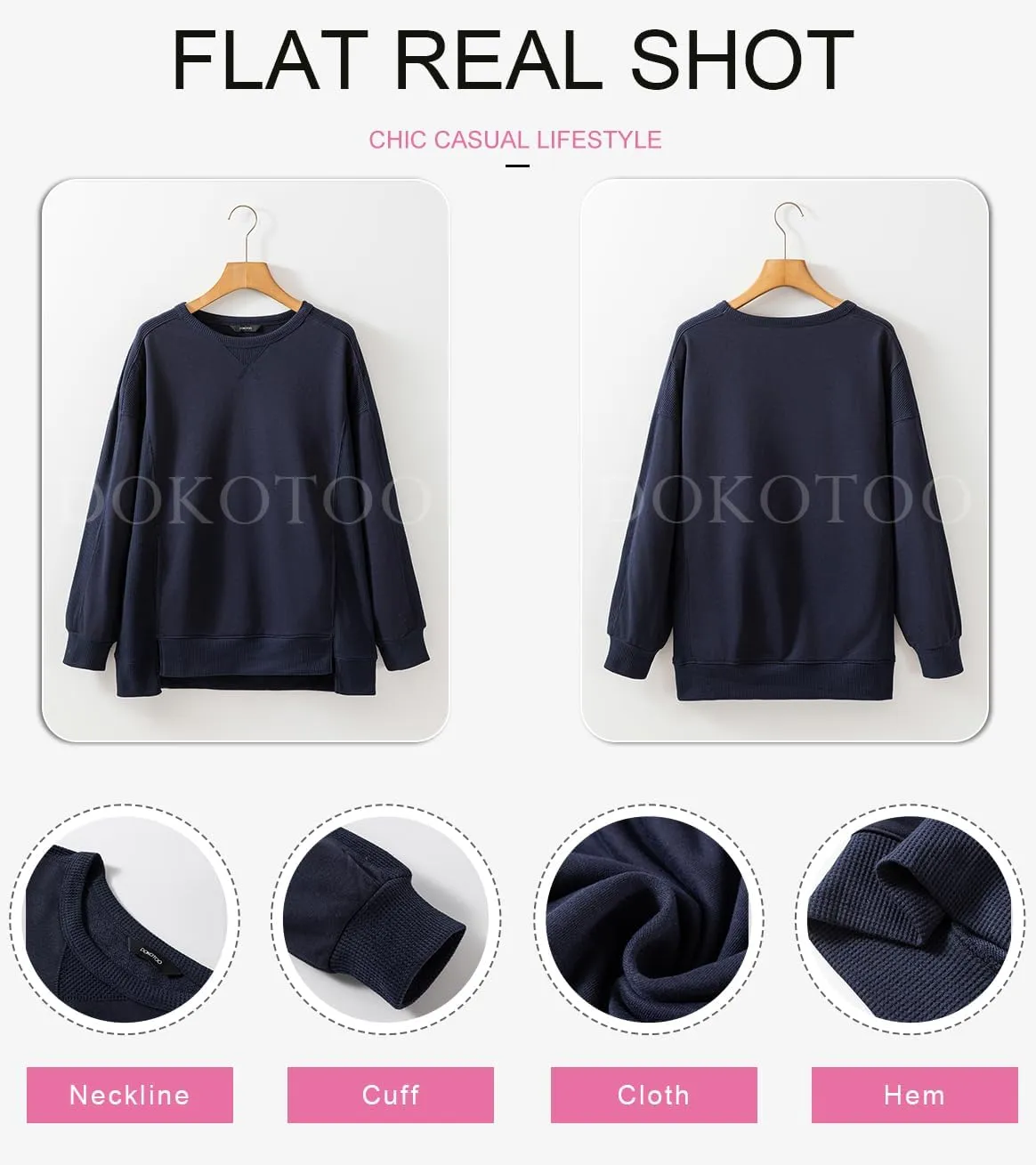 Dokotoo Oversized Sweatshirt for Women Casual Crewneck Long Sleeve Waffle Splicing Solid Pullover Sweatshirts Tops