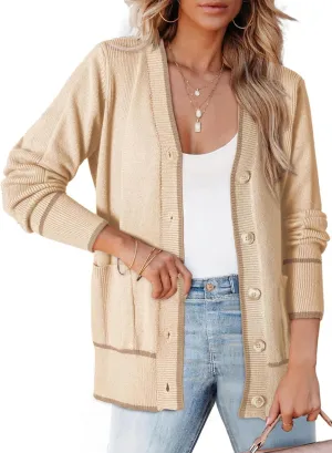 Dokotoo Short Cardigans for Women Color Blocked 2024 Fall Fashion Button Down Sweaters Winter Coats with Pockets