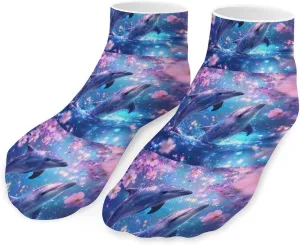 Dolphins Cherry Flower Blossomming Unisex Ankle Socks Low Cut Funny Print Athletic No Show Stocking