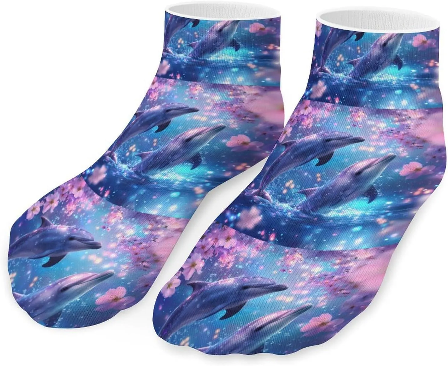 Dolphins Cherry Flower Blossomming Unisex Ankle Socks Low Cut Funny Print Athletic No Show Stocking