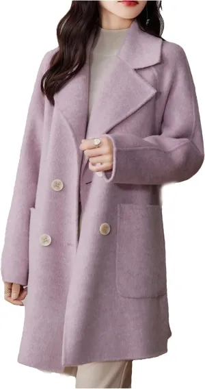 Double-Sided Cashmere Coat For Women, Mid-Length Suit Tie, Double-Breasted, Wool Coat