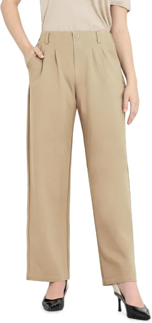 Dress Pants Women Straight Leg Work Business Office High Elastic Waisted Casual Slacks Trousers 29" with Pockets