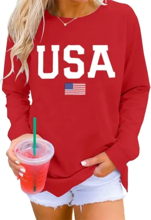 Dressmine Womens Casual Long Sleeve Graphic Tee Shirts Crew Neck Sweatshirts Pullover Tops for Women
