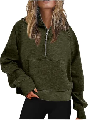Early 2023 Today Only Womens Quarter Zip Pullover Cropped Hoodies Long Sleeve Fleece Half Zip Sweatshirts Fall Outfits Clothes