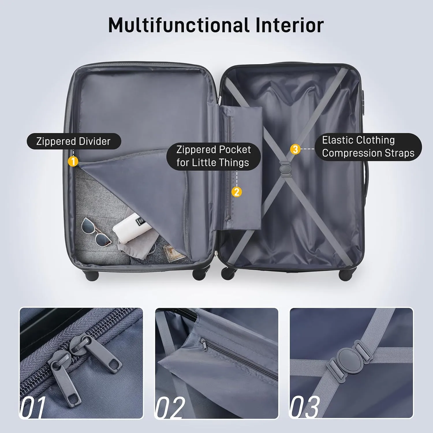EastVita Luggage Sets, 20 In Carry On Suitcase With Spinner Wheels, 3 Digit Tsa Lock, Hard Shell Luggage Sets With Duffle Bag for Men Women